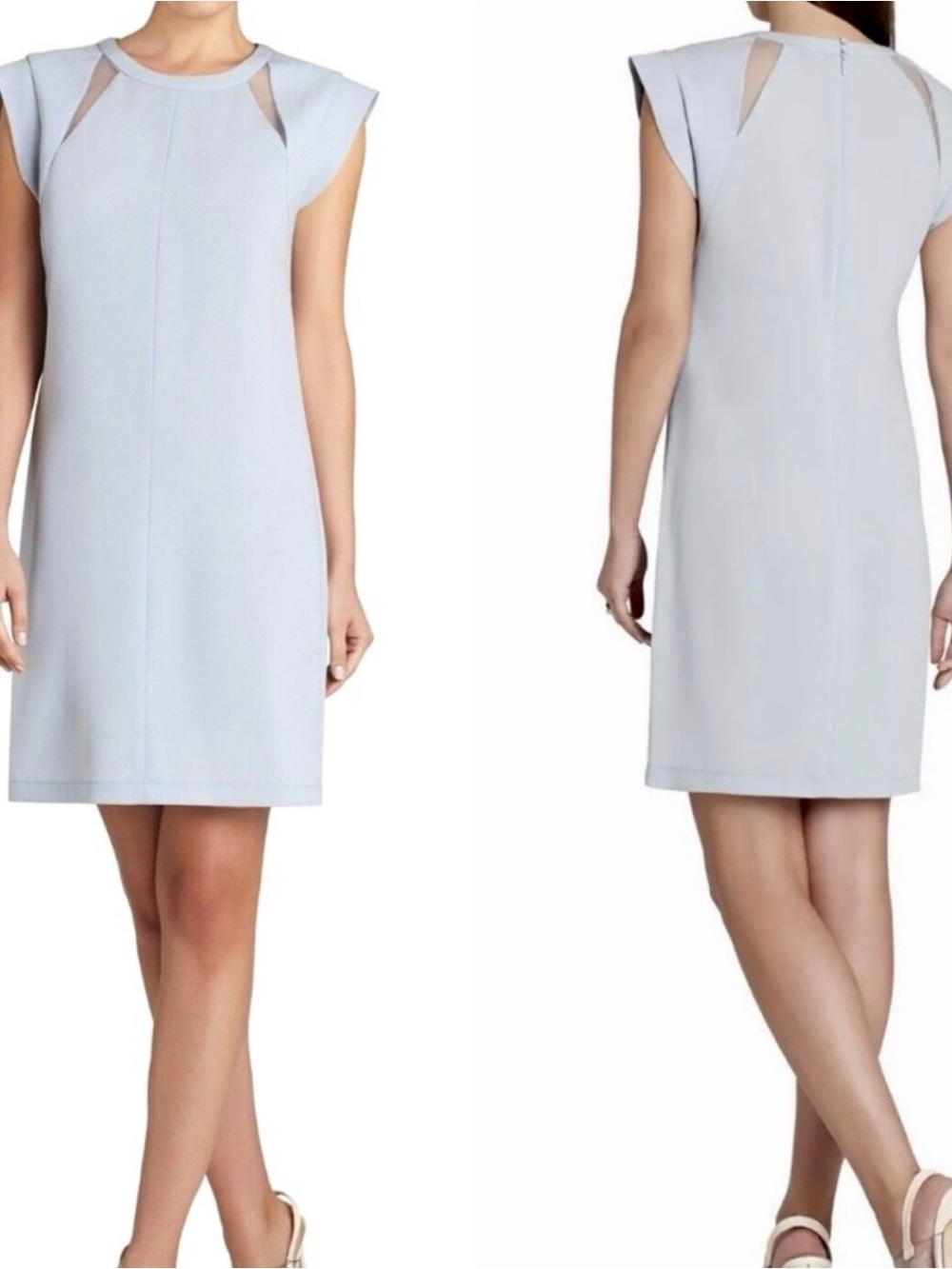NWT BCBGMaxAzria Crepe Sheath Dress w/Sheer Inlet Design Grey